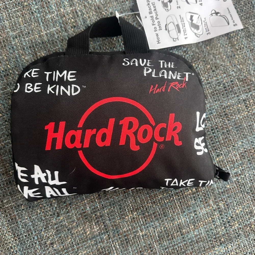 Hard Rock Cafe Black and White Folding Backpack